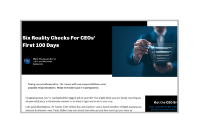 Six Reality Checks For CEOs’ First 100 Days